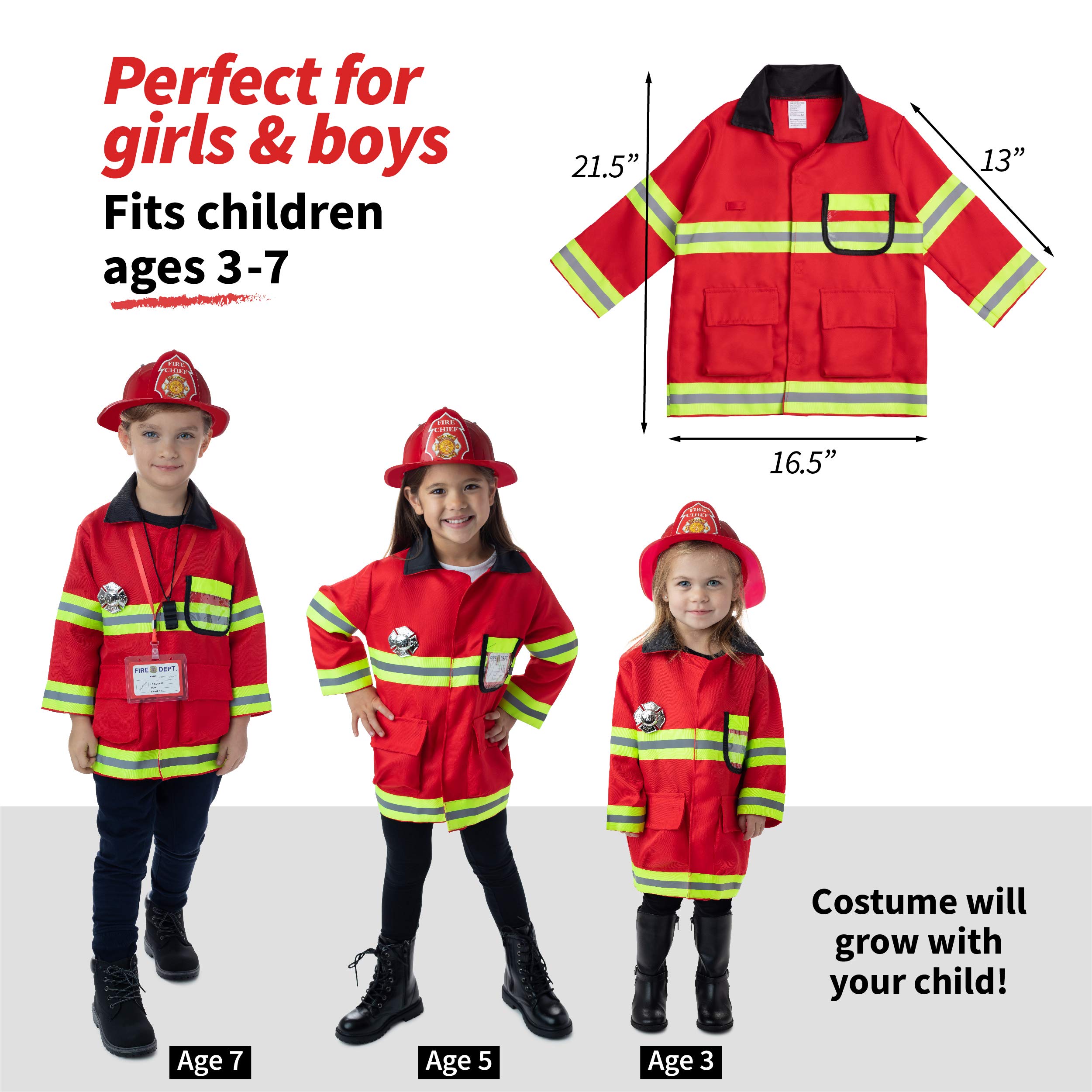 Born Toys Pretend Play Office Set for Toddler and Kids, and Fireman Costume Set for Ages 3-7, Dress up & Pretend Play