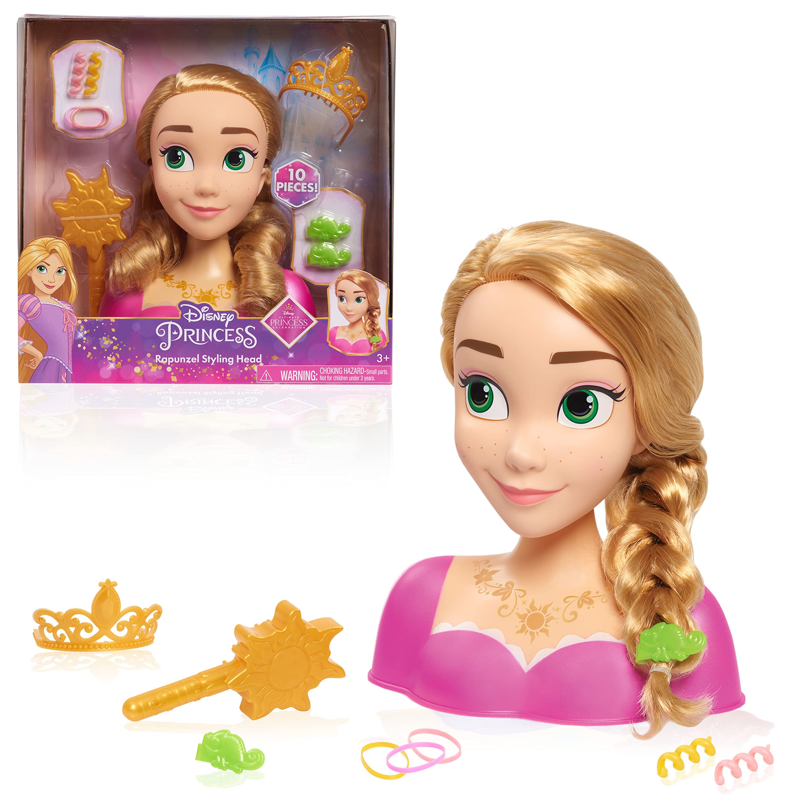 Disney Princess Rapunzel Styling Head, Blonde Hair, 10 Piece Pretend Play Set, Tangled, by Just Play Basic Rapunzel Styling Head Multi-color