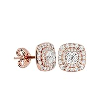 14k Solid Gold Solitaire halo set Earring with IGI Certified Lab Grown Diamonds FG VS/SI Cushion 1.00TCW and VVS Certified halo Diamond Weight 1.05TCW - MOTHERS DAY