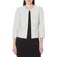 Kasper Women's Cotton Stripe Cardi W/Buckles on Pkts