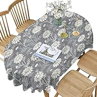 Floral Polyester Oval Tablecloth,Daisy Petals Gardening Pattern Printed Washable Table Cloth Cover for Oval Table,60x84 Inch Oval,for Kitchen Dinning Tabletop Decoration