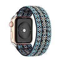 for Apple Watch Bohemia Elastic Nylon Loop Band 38/40mm 42/44mm Series 7/6/5/4/3/2/1 Man Women Watch Band (Color : Bohemia Green, Size : 38mm-40mm)