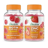Lifeable Biotin + Zinc 50mg, Gummies Bundle - Great Tasting, Vitamin Supplement, Gluten Free, GMO Free, Chewable