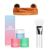 Mini Scoops Wash Off Face Mask Skin Care Trio + Brown Bear Spa and Makeup Headband + Soft Silicone Face Mask Brush Bundle