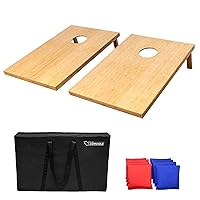 Bamboo Cornhole Toss Game Set with 8 Bean Bags & Carrying Case - Choose Regulation or Tailgate Size Boards