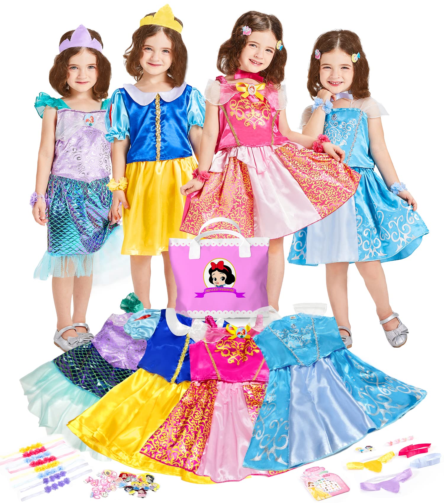 Princess Dress Up Clothes for Little Girls Costume Trunk 32 Piece Pretend Role Play Dresses Age 3-6 Years
