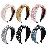 Tyfthui 6 Pcs Pearl Headbands for Women, Wide Headbands Knotted Headbands for Women, Headbands for Women Hair, Women Headbands Fashion Turban Headbands Hair Hoops Hair Accessories for Women and Girls