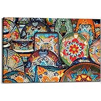 Traditional Pottery at Street Market and Souvenir Shop Canvas Wall Art Decor Paintings Pictures for Bedroom Wall Decor Above Bed Living Room Wall Decoration Bathroom Office Artwork