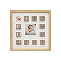 My First Year Picture Frame - Neutral Baby Nursery Decor, Monthly Milestone Photo Frame, New Baby Gift, Baby Girl and Baby Boy Keepsake, Wood