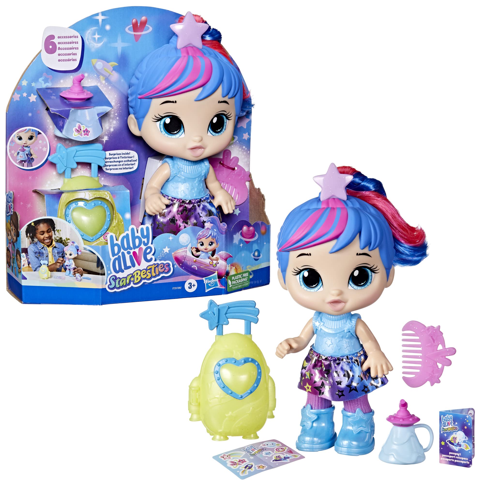Baby Alive Star Besties Doll, Stellar Skylar, 8-inch Space-Themed Doll for 3 Year Old Girls and Boys and Up, Accessories