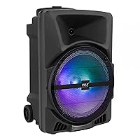 Pyle Wireless Portable PA Speaker System - 800W Powered Bluetooth Indoor & Outdoor DJ Stereo Loudspeaker with MP3 AUX 3.5mm Input, Flashing Party Light & FM Radio-PPHP1244B,Black