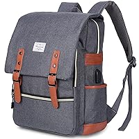 Modoker Vintage Laptop Backpack for Women Men,Travel Backpacks with USB Charging Port Fashion Backpack Fits 15.6Inch Notebook, Grey