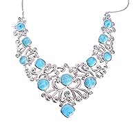 Larimar & Blue Topaz Gemstone 925 Solid Sterling Silver Necklace Marvelous Handmade Jewellery Gift For Her