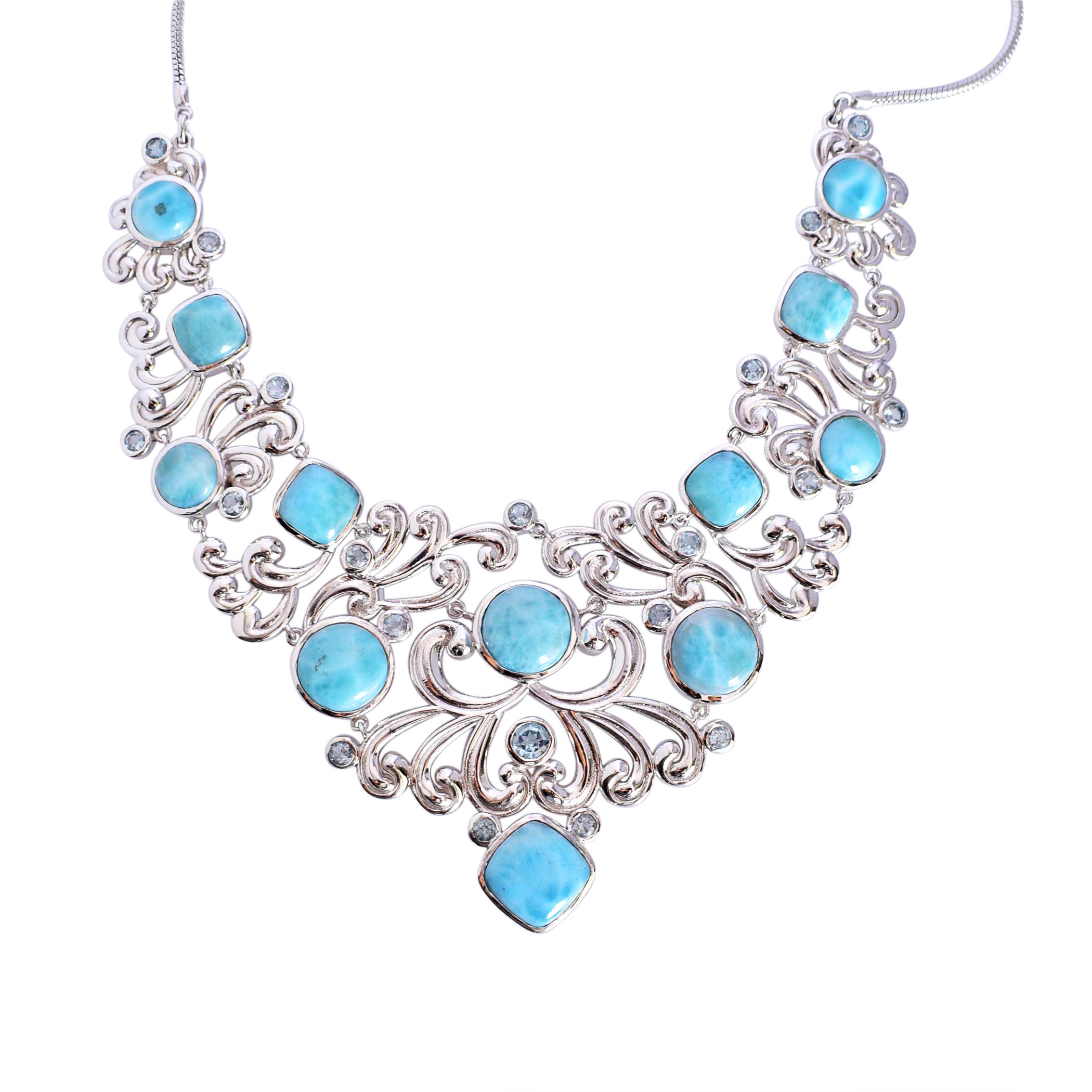Ravishing Impressions Larimar & Blue Topaz Gemstone 925 Solid Sterling Silver Necklace Marvelous Handmade Jewellery Gift For Her