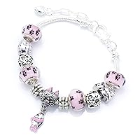 'Little Paws' Cat Themed Charm Bracelet with Gift Box Womens Jewellery