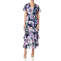 S.L. Fashions Women's Long Short Sleeve Pebble Tier Maxi Wrap Dress