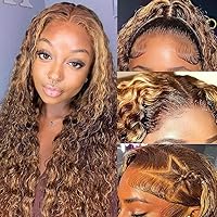 Honey Blonde 13x6 Deep Wave Lace Front Wigs Human Hair 22 inch 4/27 Highlight Ombre Deep Wave HD Transparent Lace Front Wigs Pre Plucked 200% Density Wet And Wavy Curly Lace Frontal Wig for Women