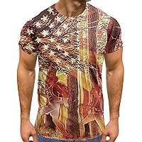 Mens Spandex Top Day Flag Digital 3D Printing Soft and Comfortable T Shirt with Round Neck and Large Shirts for