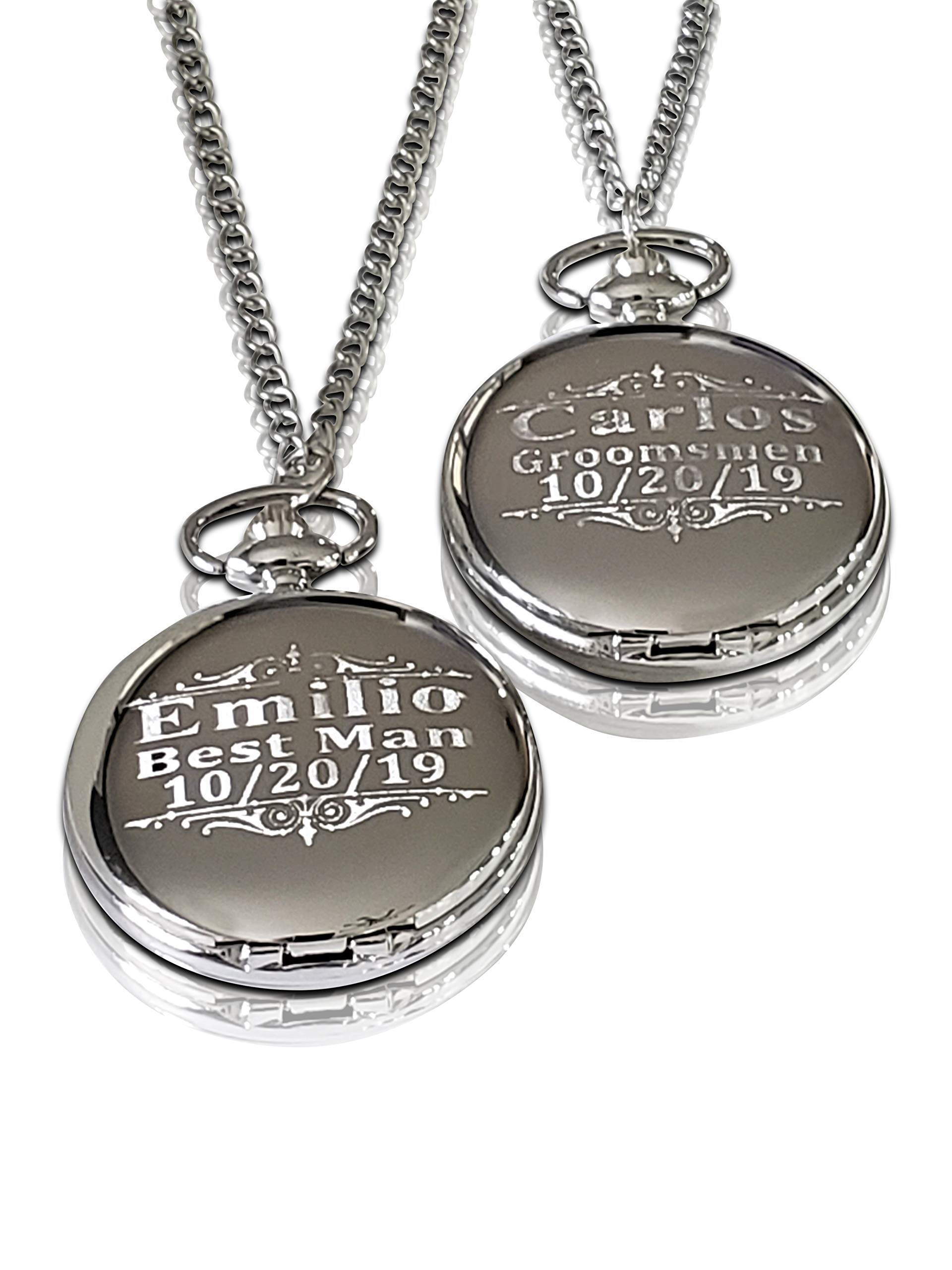 Personalized Pocket Watch - Engraved Wedding Gifts - Chain, Box and Engraving Included, Comes in 4 Colors - Custom Engraved