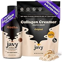 Javy Mocha Coffee Concentrate & Collagen Coffee Creamer Powder - Perfect for Instant Iced Coffee, Cold Brewed Coffee and Hot Coffee - Hair, Skin & Nail support with Collagen