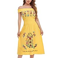 YZXDORWJ Women Embroidered Sleeveless Off-Shoulder Front Elastic Waist Casual Sexy Dress