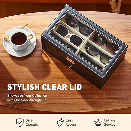 CO-Z Sunglasses Organizer with 12 Slots, Multiple Eyeglasses Eyewear Display Case for Women Men, 2 Story Leather Multi Sunglasses Jewelry Collection Holder with Drawer, Sunglass Glasses Storage Box