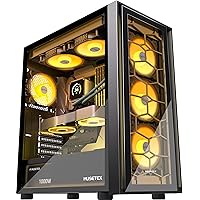 MUSETEX ATX PC Case, 6 PWM ARGB Fans Pre-Installed, Computer Case with Double Tempered Glass, Mid Tower Gaming PC Case, USB 3.0 x 2, Black, G07