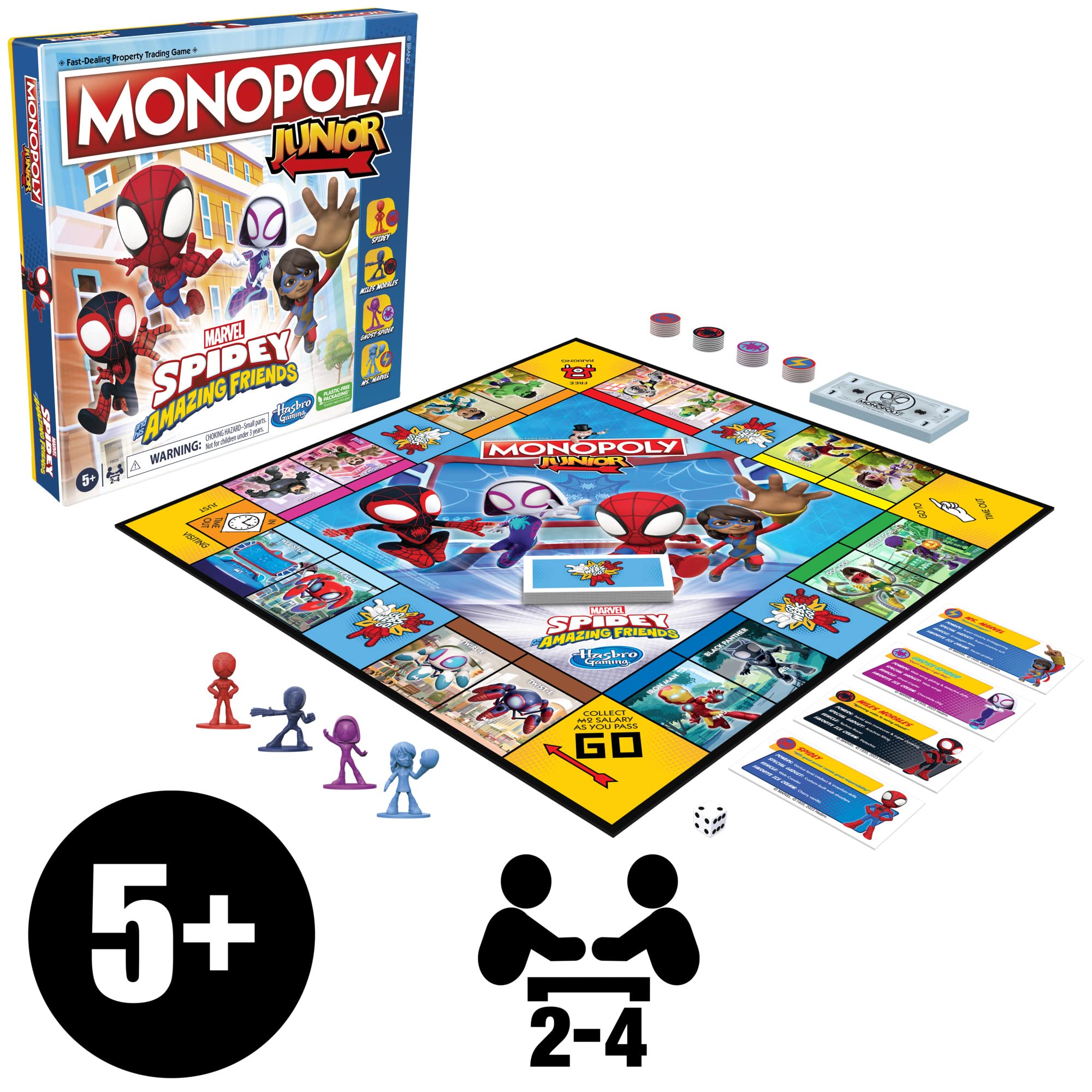 Hasbro Gaming Monopoly Junior: Marvel Spidey and His Amazing Friends Edition Board Game for Kids Ages 5+, with Artwork from The Animated Series, Kids Board Games