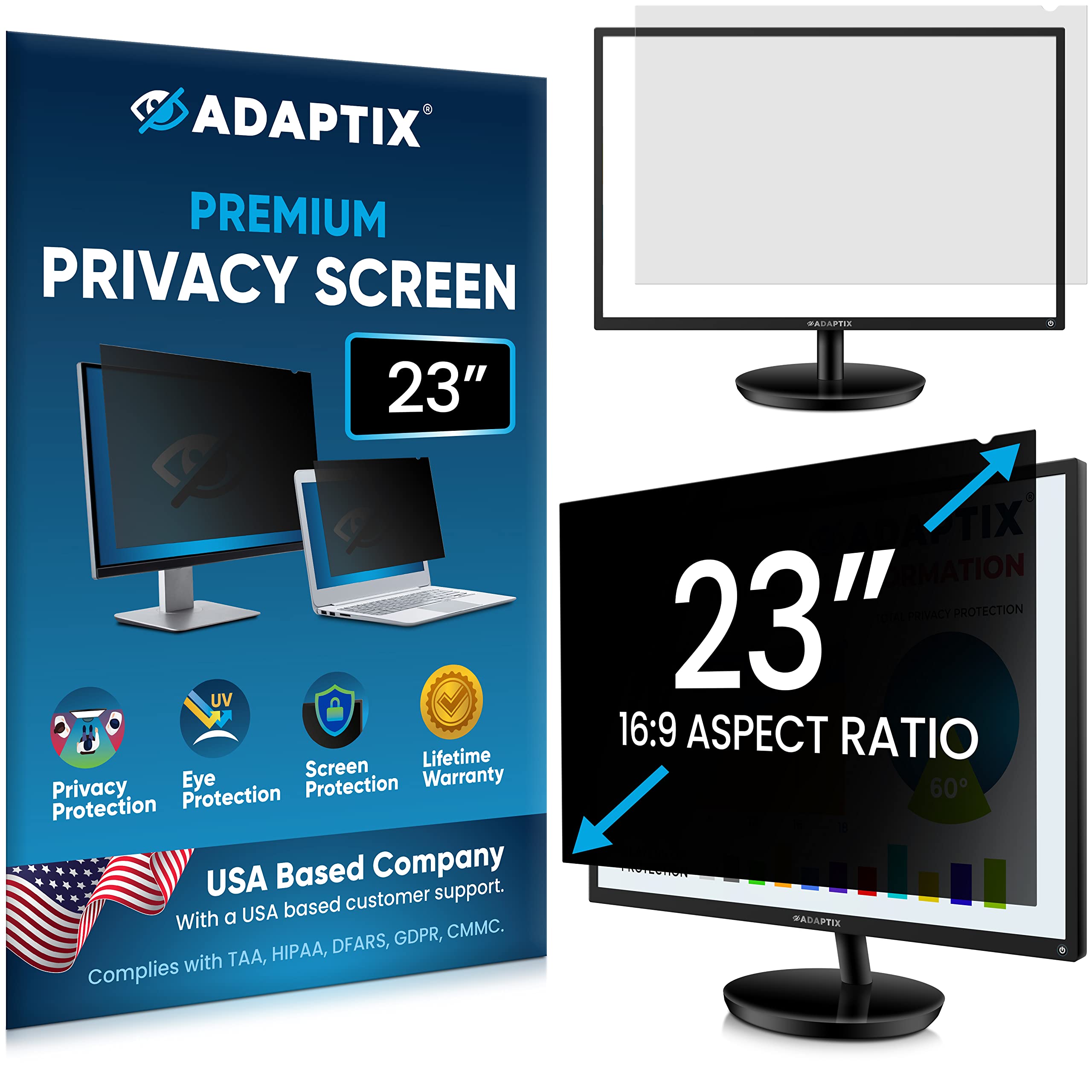 Adaptix Monitor Privacy Screen 23” – Info Protection for Desktop Computer Security – Anti-Glare, Anti-Scratch, Blocks 96% UV – Matte or Gloss Finis...