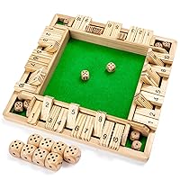 ropoda Wooden Shut The Box Game (2-4 Players) - Large 4 Sided Board, 8 Dice, Rules - Amusing Addition Game for Kids & Adults, 12 Inch