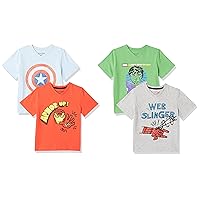 Amazon Essentials Disney | Marvel | Star Wars Boys and Toddlers' Short-Sleeve V-Neck T-Shirts, Pack of 4