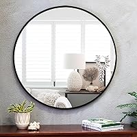 MIRUO Round Mirror 32 inch Circle Mirrors for Wall Mounted Black Mirror Round Bathroom Mirror for Wall Circle Mirrors Wall Decor Vintage Mirror Round Wall Mirrors Aluminum Alloy Thin Frame