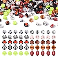200Pcs Sport Ball Beads Polymer Clay Flat Round Beads Basketball Football Baseball Rugby Tennis Beads Heishi Spacer Beads for Crafts Keychain Friendship Bracelet Necklace Jewelry Making