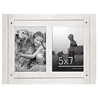 Americanflat 5x7 Double Picture Frame in Aspen White - Distressed Wood Decorative Family Picture Frame with Polished Glass, Includes Hanging Hardware for Wall, and Easel for Tabletop Display