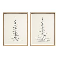 Sylvie Minimalist Evergreen Trees Framed Linen Textured Canvas Wall Art by The Creative Bunch Studio, Set of 2, 18x24 Natural, Modern Nature Art for Wall