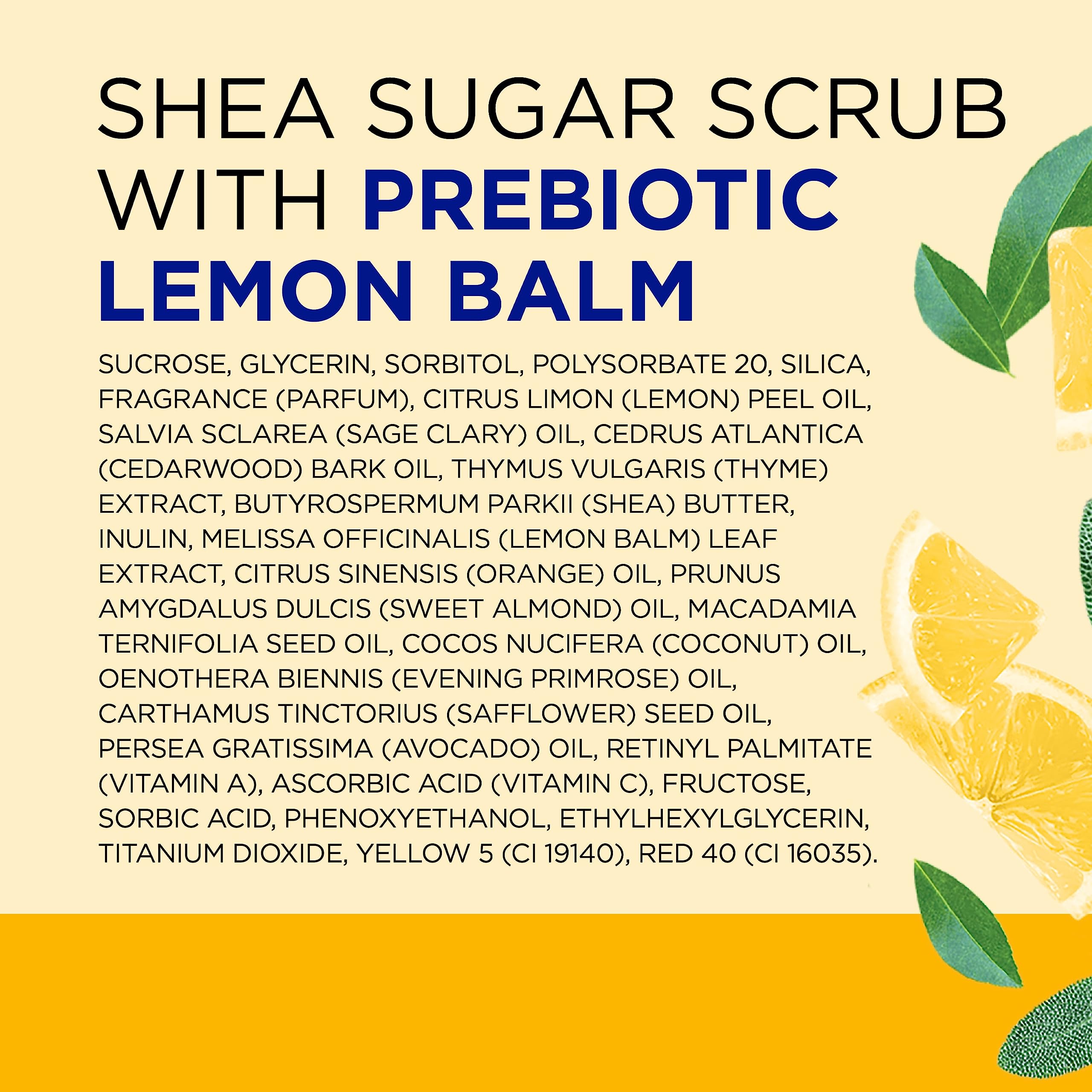 Dr Teal's Shea Sugar Scrub, Prebiotic Lemon Balm, 19 oz (Pack of 3) (Packaging May Vary)