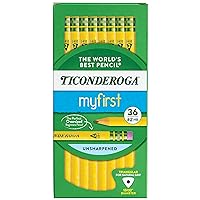 Ticonderoga My First Tri-Write Wood-Cased Pencils, Unsharpened, 2 HB Soft, With Erasers, Yellow, 36 Count