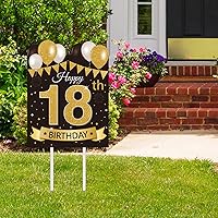 Happy 18th Birthday Decorations for Boys Black Gold 18th Birthday Party Yard Sign with Stakes 18 Birthday Lawn Signs Outdoor Decorations
