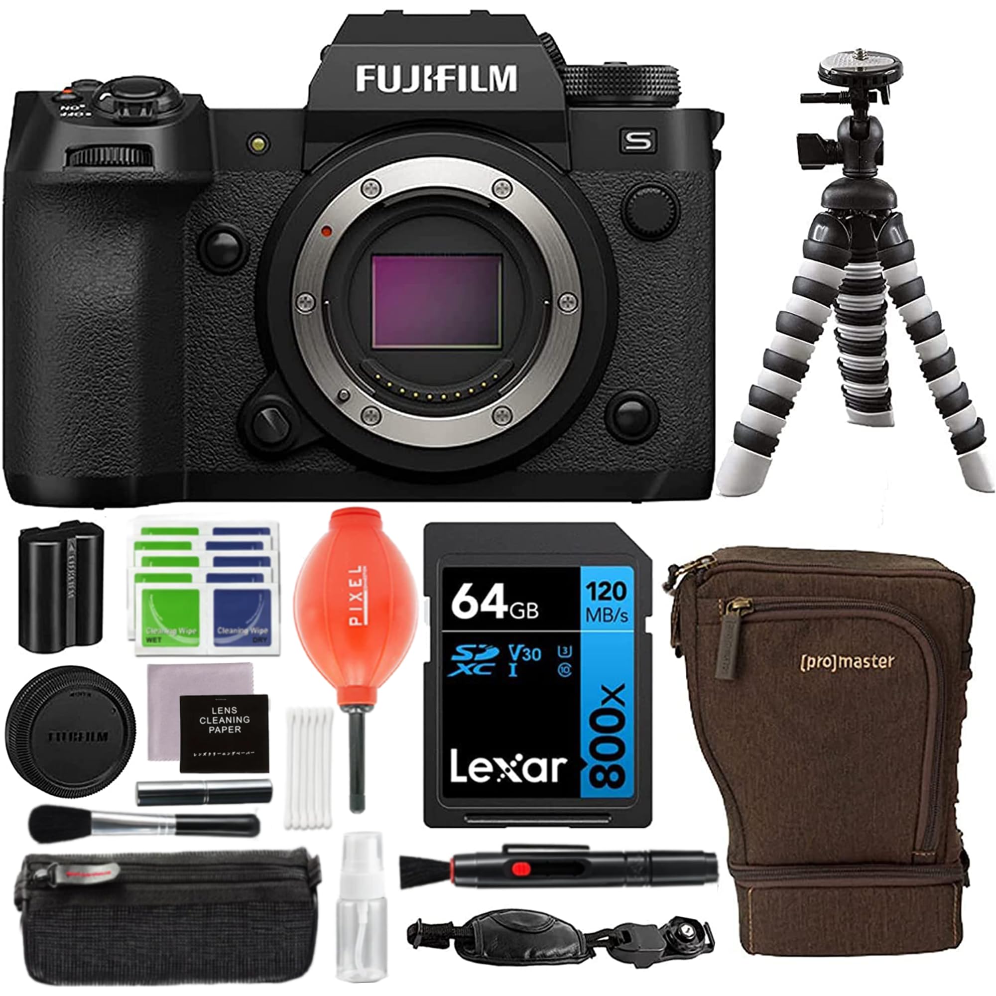 Fujifilm X-H2S Mirrorless Camera Body (Black) Bundle with Additional Accessories (Flexible Tripod, 64gb Memory Card & More - 7 Items)