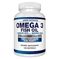 Omega 3 Fish Oil 4,080mg - High EPA 1200mg + DHA 900mg Triple Strength Burpless Softgels - Arazo Nutrition (120 Soft Gels)
