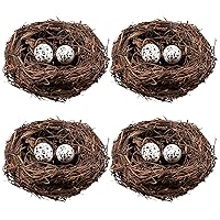 4PCS Easter Birds Nest Decorating, Rattan Nest for Crafts Home Party Decor Party, Wedding Patio Garden Succulent Planter Moss Landscape DIY Terrarium(5.9Inch)