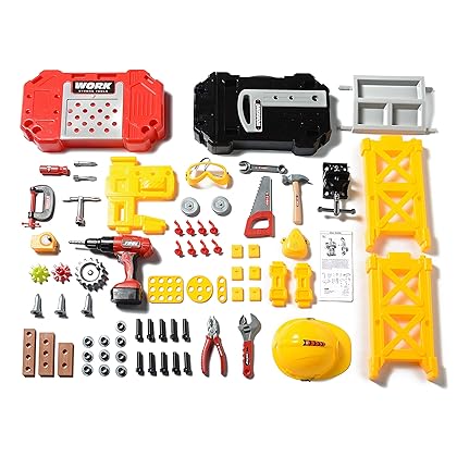 Toy Choi's Toy Construction Set, 83 Pieces Transformable Toy Workbench, Kids Tools Set for Boys & Girls, Toddler Tool Bench with Electric Drill, Educational Pretend Play Gift Toddler Tools Age 2-4