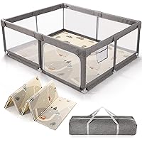 Baby playpen with mat, 59 * 71 inchs Play pens for Babies and Toddlers Foldable Baby gate playpen Baby gate playpen playard for Baby