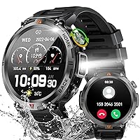 Military Smart Watch for Men with LED Flashlight(Bluetooth Call/Answer), 3ATM Waterproof Rugged Tactical Smartwatch for Sleep Heart Rate Pedometer, 1.45” Outdoor Sport Fitness Tracker