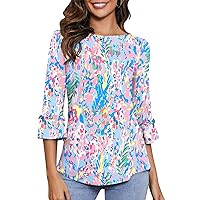 Kistore Womens Tops Dressy Casual 3/4 Length Bell Sleeve Shirts Boat Neck Tunic Blouses