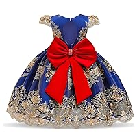 NNJXD Girl Flower Printed Cotton Elegant Tulle Bow Belt Princess Dress