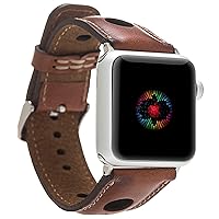 VENOULT iWatch Series 8 Compatible with Apple Classic Watch Armbands for Man or Women 45mm, 44mm, 41mm, 40mm, Series 8-1 Dark Brown Genuine Leather Bull Strap, HANDMADE