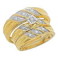 Dazzlingrock Collection 0.10 Carat Round White Diamond Illusion Wedding Trio Ring Set in Yellow Gold Plated Sterling Silver