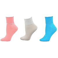Seamless Ribbed Combed Cotton Turn Cuff, Loose-Fitting Diabetic Socks for Sensitive Feet, Lightweight