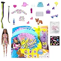 Barbie Color Reveal Totally Neon Fashions Doll with Blue-Streaked Brunette Hair & 25 Surprises Including Color Change, Gift for Kids